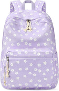 mibasies School Backpack for Girls with Laptop Sleeve: 18IN Large Capacity Corduroy Bookbag for Primary Middle School/College, Travel Daypack for Teens Women - Purple Flower