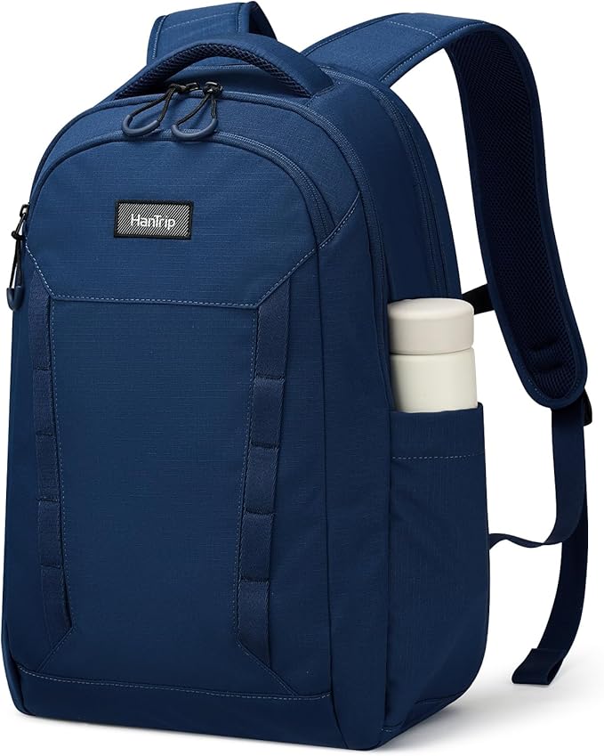 Travel Laptop Backpack Carry On, 18 Inch Large Work Backpack School Book Bags, Light Water Resistant Backpacks for Women Men with Luggage Strap Water Bottle Pocket Chest Strap, Navy Blue
