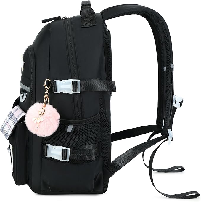Backpack for Girls, 15.6 Inch Laptop School Bag Kids Kindergarten Elementary College Backpacks Large Bookbags for Teen Girl Women Students Casual Travel Daypacks (Black)