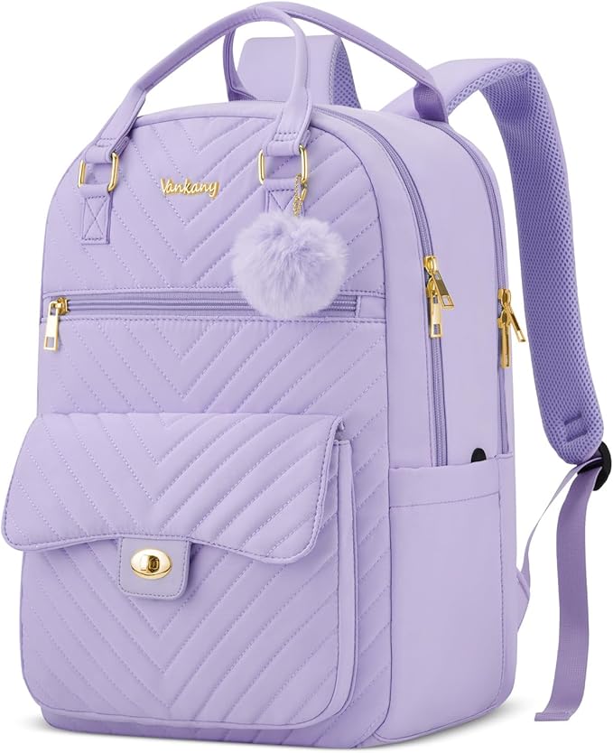 School Backpacks for Girls, Aesthetic Bookbag with Laptop Compartment for College Women Teens Middle High School, Purple