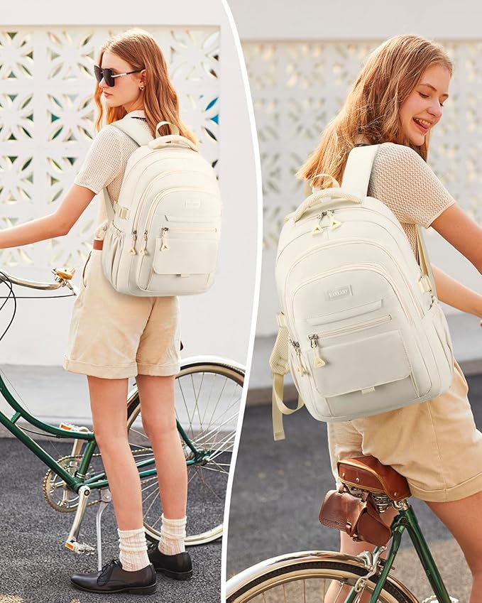 Cute Backpacks for Girls, Teens Aesthetic High School Laptop Backpack College Student Women Bookbag, Mochilas Escolares para Niñas, Beige