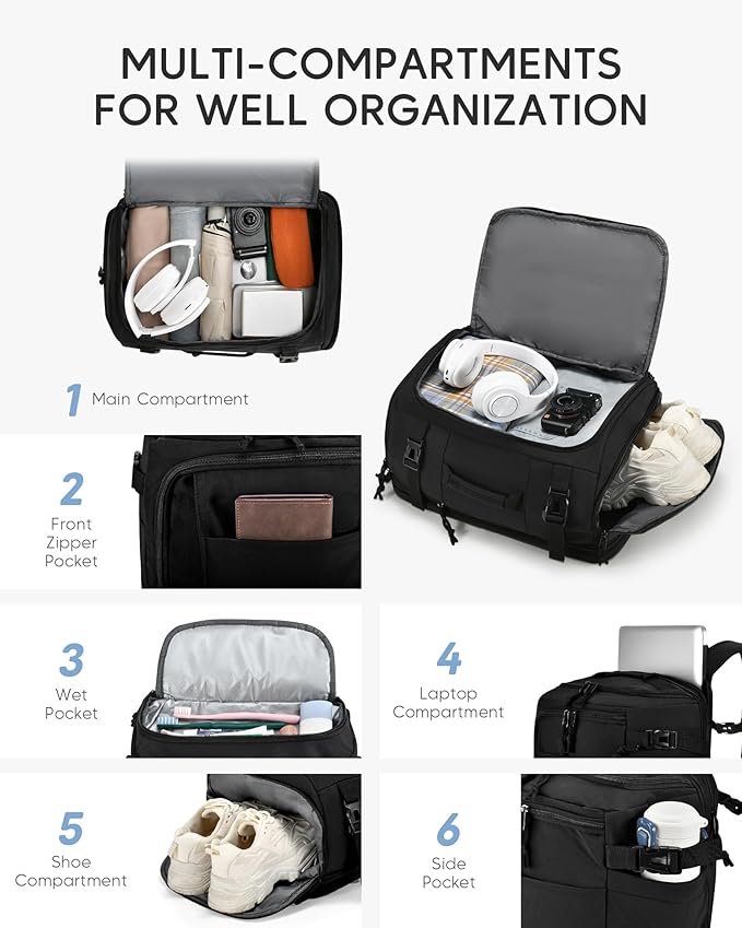 40x30x20 cm Travel Bag Personal Item Ryanair Approved Backpack Expandable to 40x30x25cm Carry On Underseat with USB Charging Port, Beige