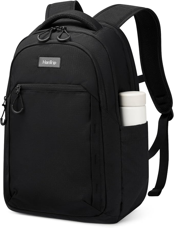Travel Laptop Backpack for Women Men, 18 Inch Large Work Backpack for Commuter College School Book Bags, Water Resistant Backpack with Luggage Strap Water Bottle Pocket Chest Strap, Black