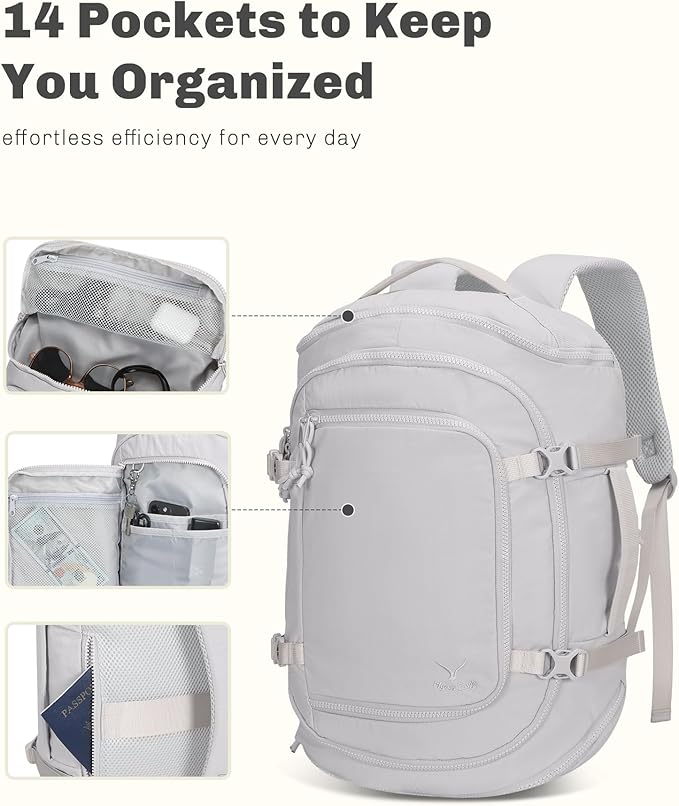 Hynes Eagle Travel Laptop Backpack 16 inches Lightweight Flight Approved Carry on Personal Item Bag Weekender Bag Daypack 20L Light Grey Blue