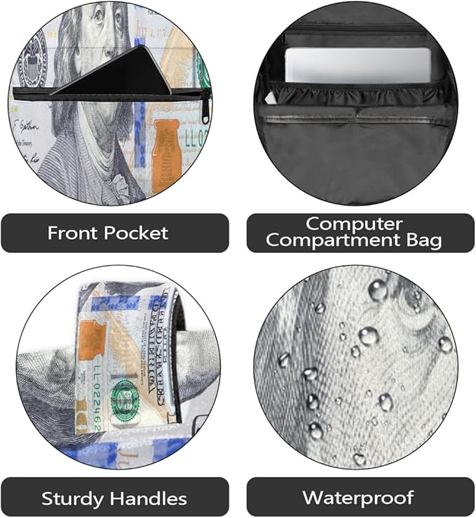 Pardick Dollars Money Backpack for Kids Girls Boys Lightweight School College Students 18in Bookbag Large Capacity Computer Backpacks Laptop Rucksack Travel Gym Hiking Camping Daypack