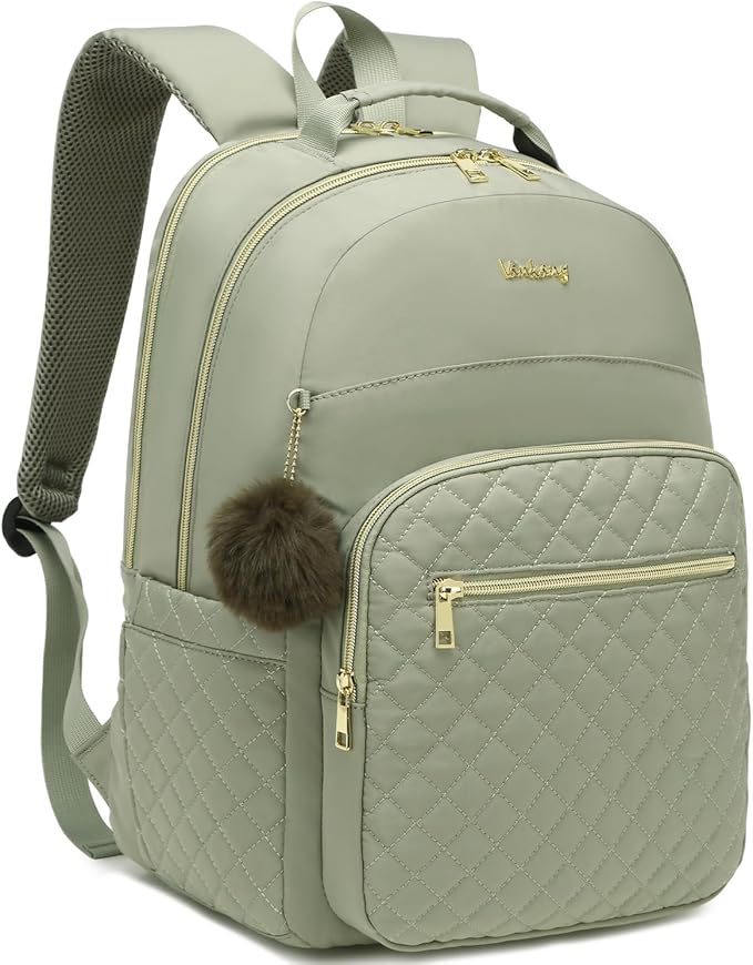 School Backpack for Teen Girls, Cute Laptop Backpack Purse with Charging Hole for Women Work Travel Commute University College Bookbag, Green
