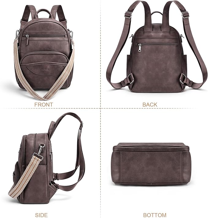 Small Backpack Purse for Women, Mini Backpack Vegan Leather with RFID Blocking & Tablet Pocket, Cute Shoulder Handbag for Travel, School & Work Coffee Brown