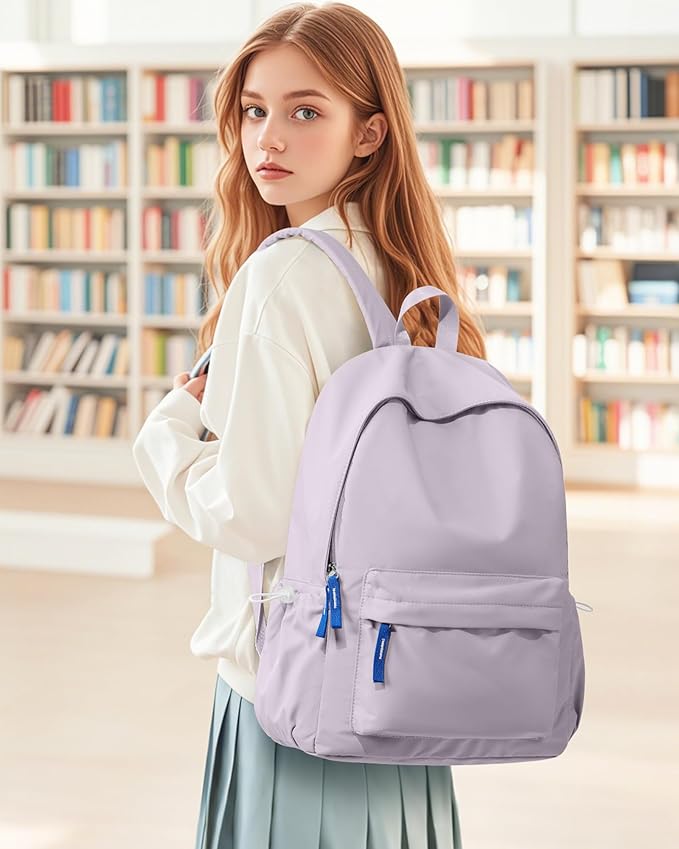 School Backpack for Teen Girls,Simple School Book Bag Waterproof High School Backpack for Boy Middle Student Bookbag College Backpack for Women Men Casual Daypack Travel Aesthetic Backpacks Purple