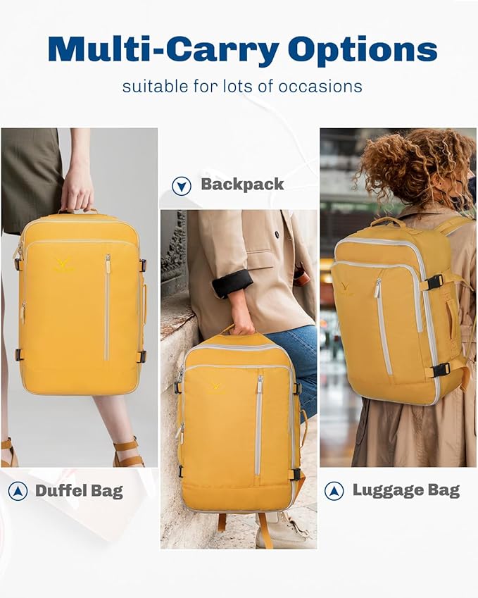 Hynes Eagle Carry on Backpack 38L Large Travel Backpack for Women Flight Approved Weekender Bag Laptop Backpack Men 15 inches Yellow