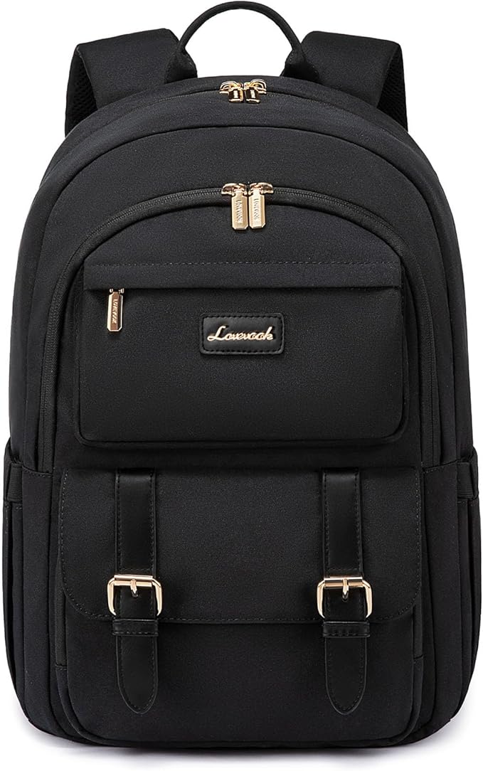 LOVEVOOK School Backpack for Women 15.6" Black Bookbag for Girls in Highschool College Casual Daypack Backpacks Water Resistent