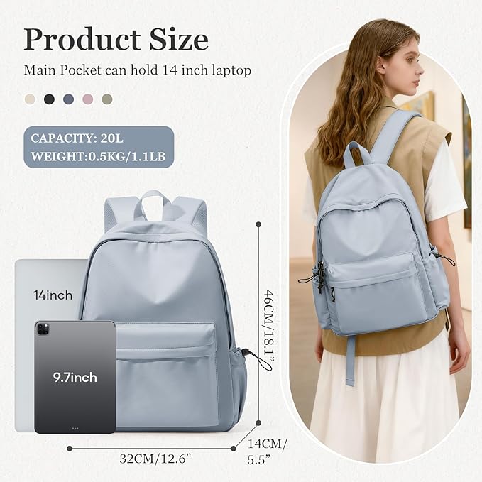 Simple School Backpack For Girls Boys,Waterproof Bookbag For Women Men,College Student School Bag,Lightweight Travel Rucksack Casual Daypack,Laptop Backpacks(Blue)