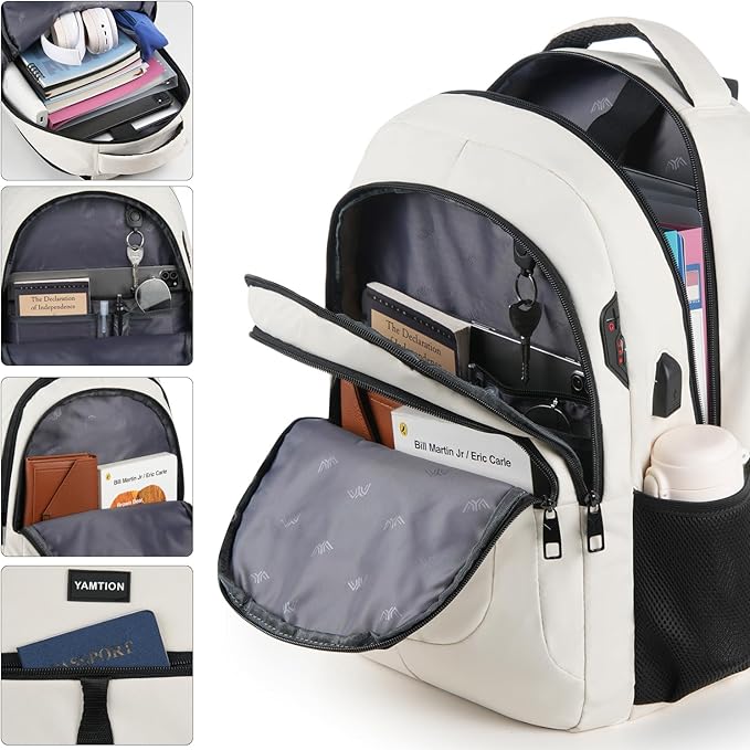 YAMTION School Book Bag for Teen Girls and Boys Unisex Laptop Bookbag Backpack with USB for High School College Students