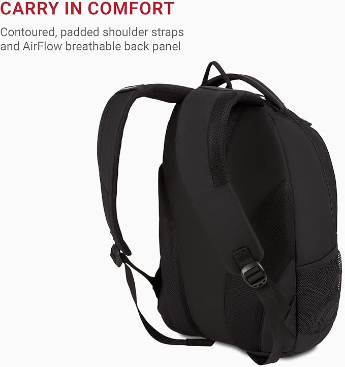 SwissGear 1186 Special Edition 13” Laptop Backpack Black – Compact Tech Bag with Reflective Accents – Multiple Organizer Pockets with Bungee Cords & D-ring Attachment Point