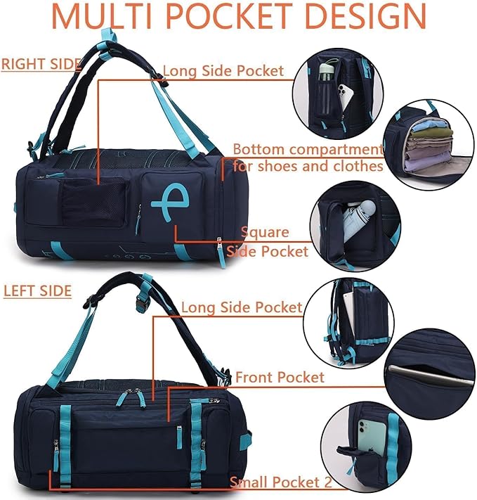 BE SMART 2 in 1 Convertible Gym Duffel Bags with Shoes Compartment - 40L Waterproof Extra Large Workout Backpack for Gym Men, Heavy Duty Sports Duffle Backpacks for Travel, Hiking, Camping, Carry On
