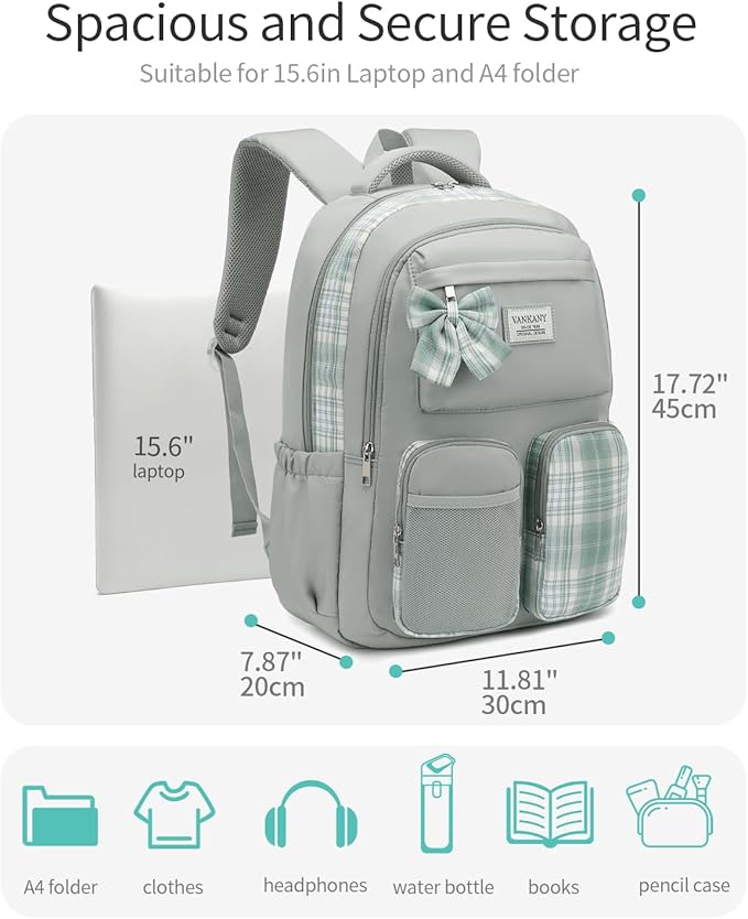 School Backpack for Teen Girls Cute Bookbags Middle High School College Laptop Bags Women Travel Teenage School Bag Daypack, Green