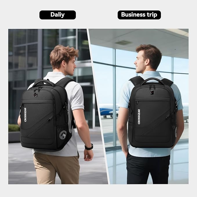 CROSSGEAR Laptop Backpack for Men, 17.3 Inch Large Travel Backpack with Anti-theft Lock, Water Resistant Business Computer Backpack with USB Charging Port, Breathable Padded, Casual Daypacks