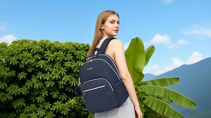 Laptop Backpack Women School Backpack for High School Teen Girls, Water Resistant College Bookbag with Charging Hole for Travel Work, Navy