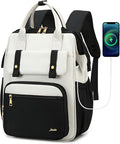 Hidds Laptop Backpack for Women 15.6 In Work Business Computer Bag School College Backpacks Commuter Back Pack Purse Girls Nursing Bookbag Womens Anti Theft Travel Daypack with USB Port - Black Beige