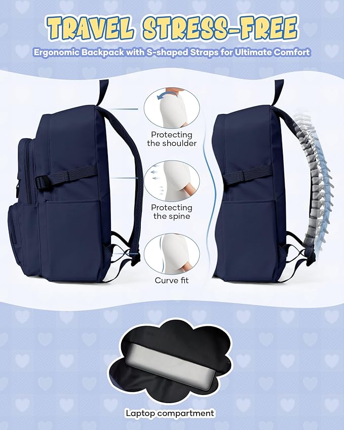 Lightweight Backpack for College & High School Backpack With Lots of Pockets Cute School Bag for Girls Boys, Large Capacity Bookbag for Women Men, Waterproof Teens Casual Daypack Backpack(Dark Blue)