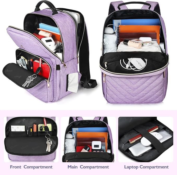MATEIN 17 Inch Laptop Backpack, Womens Travel Laptop Backpack, Large Water Resistant College Teacher Nurse Work Bag Lightweight Daypack Computer Bagpack, Light Purple
