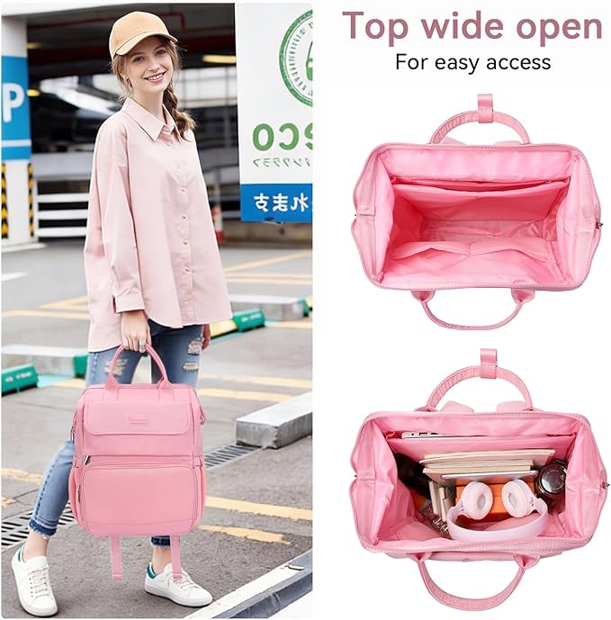 Laptop Backpack for Women & Men. 15.6 Inch Computer Backpack for Work Business, Waterproof Teacher Nurse Bag with Large Capacity, Lightweight College Bookbag Bags, Casual Daypack for Travel Pink