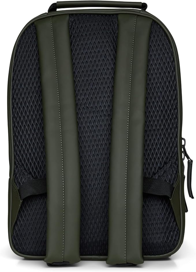 RAINS Book Daypack Large Green Laptop Backpack for Men and Women, Waterproof Black Minimalist Commuter Bag with 15”-16"
