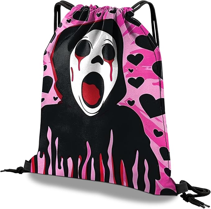 Drawstring Backpack Draw String Bag Waterproof for Sports Gym Beach Travel Cute Aesthetic Sackpack Men Women (13"×17")-Black Heart