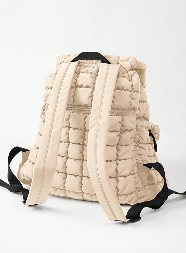 ODODOS Quilted Backpack 2.0 for Women Lightweight Puffer Hiker Pack Drawstring Padding Travel Gym Bag, Ivory