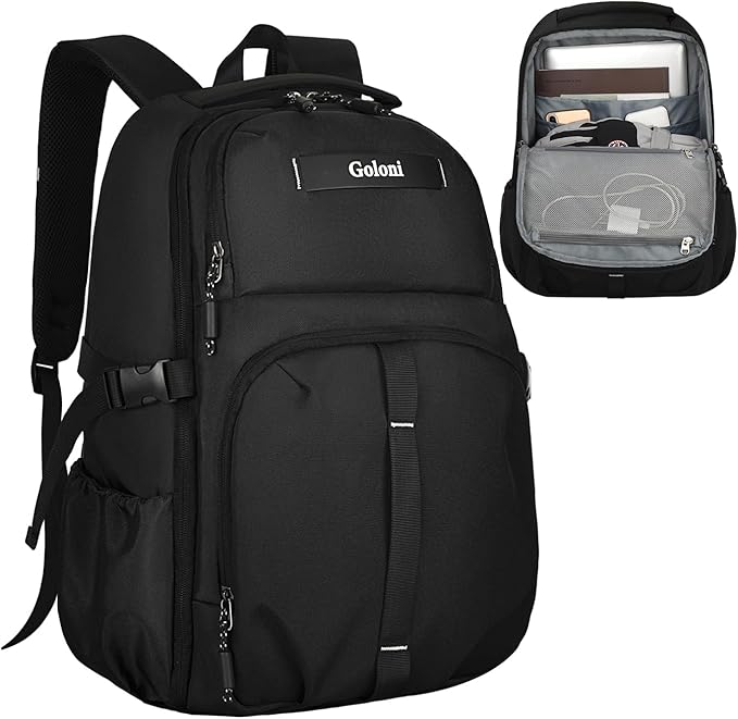 Goloni Airline Approved Travel Backpack 35L - Under Seat Carry On, Water Resistant 15.6 Inch Laptop Compartment for Men Women Work Travel,Black