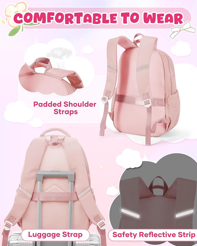 Backpack for Girls,Kids School Backpack Girls Cute Kindergarten Elementary Preschool Middle School Bags Kids Teens Aesthetic Bookbag Kawaii Backpacks Student Daypack Pink