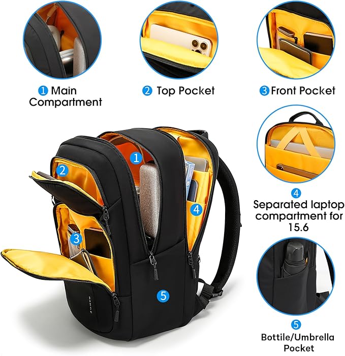 BANGE Casual Daypacks With Separated 15.6 Inches Laptop Compartment, FAA Flight Approved Weekender Bag Carry on Backpack, Waterproof Commute Work for Men and Women