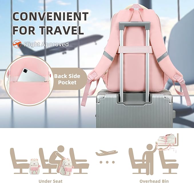 School Backpack for Teen Girls College Backpacks for Women Students Bookbag Large 15.6 Inch Laptop Bags Kids Kindergarten Elementary Middle School Bag Anti Theft Daypack Travel Back Pack Pink