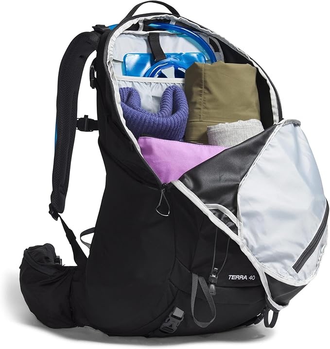 The North Face Terra 40 Backpack - Unisex Hiking Pack, Padded Hipbelt, Pole & Ice Axe Attachments, Hydration Sleeve, TNF Black/Asphalt Grey-NPF, Large/X-Large