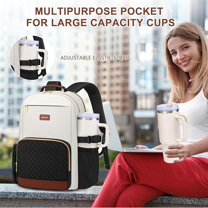 Laptop Backpack for Women Bookbag: 15.6 inch Work Backpacks with Pouch Pocket for Large Capacity Cup & USB Charger College Book Bag Travel Business Nurse Teacher Bookbags Anti-theft Back Pack