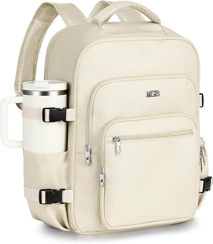 Travel Backpack for Women & Men, Large Carry On Personal Item Bag Airline Approved, Waterproof Traveling Overnight Bags, Gifts Laptop Backpack for Travelers College-Students Commuters (Beige)
