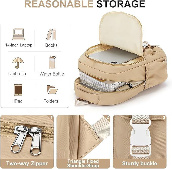 School Backpack For Women Men College Backpack With Lots Of Pockets Cute BookBag Casual Daypack Backpacks For Teens Girls Boys Waterproof(Khaki)