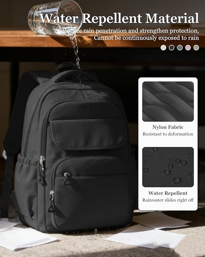 Black School Backpack for Women Men Cute Backpack for College Students Lightweight High School bag for Teens Girls Boys Waterproof Casual Daypacks Bookbag