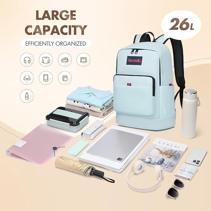 Classic Casual Backpack, Lightweight Daypack with 10 Pockets, Laptop Compartment, EVA Foam Pad (Sky blue)