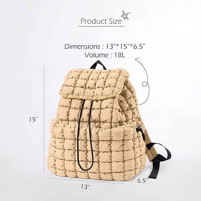 ODODOS Quilted Backpack 2.0 for Women Lightweight Puffer Hiker Pack Drawstring Padding Travel Gym Bag, Taupe