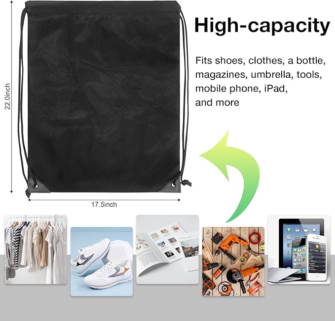 HIIXHC 4-Pack Black Drawstring Backpacks, Cinch Bag, Lightweight & Washable Sackpack, Perfect for Gym, Sports, Travel - Men & Women,X-Large 22.4"x17.5" (4, Black)