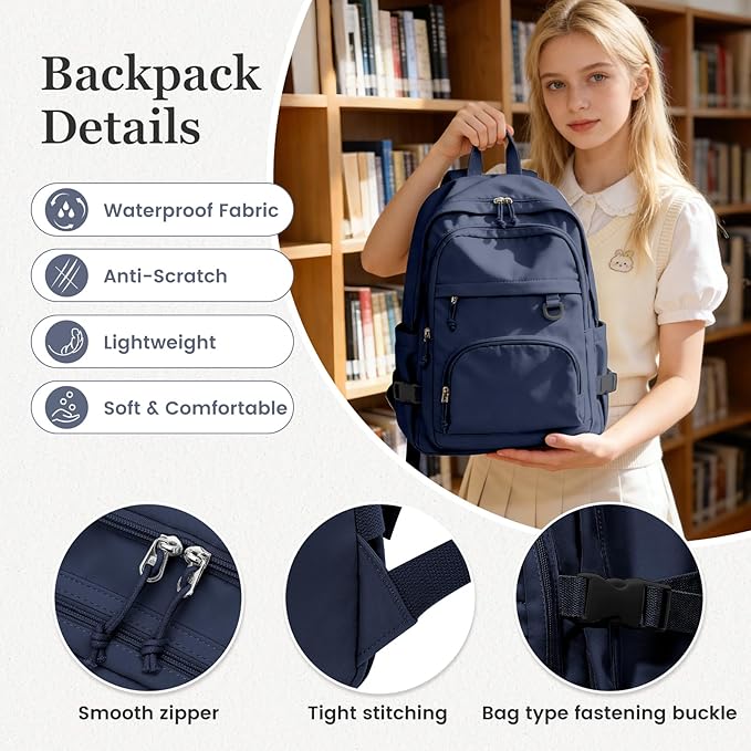 Lightweight College Backpack Cute School Bag High School Backpack Casual Daypack Backpack (Dark Blue)