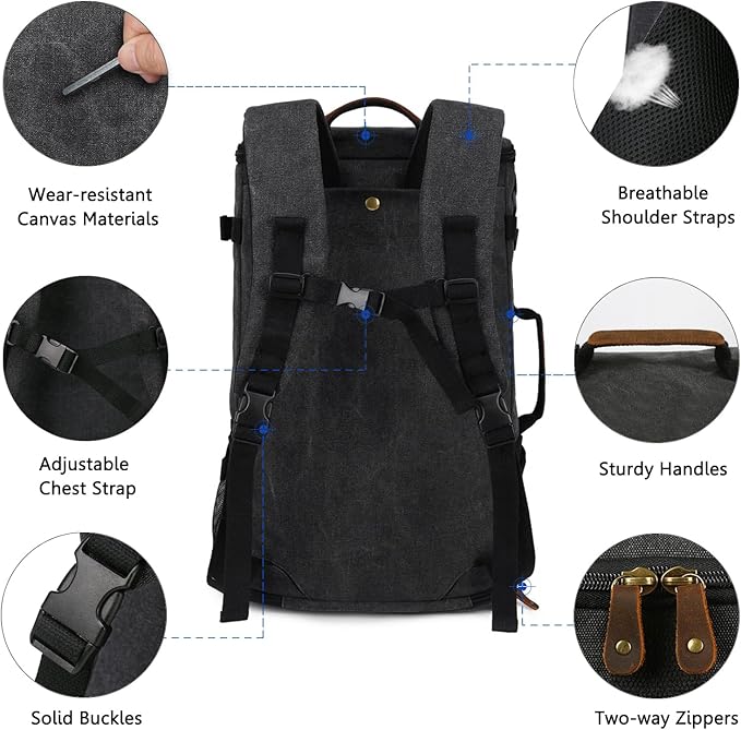 G-FAVOR 40L Travel Backpack, Vintage Canvas Rucksack Convertible Duffel Bag Carry On Backpack Fit for 17.3 Inch Laptop Bag