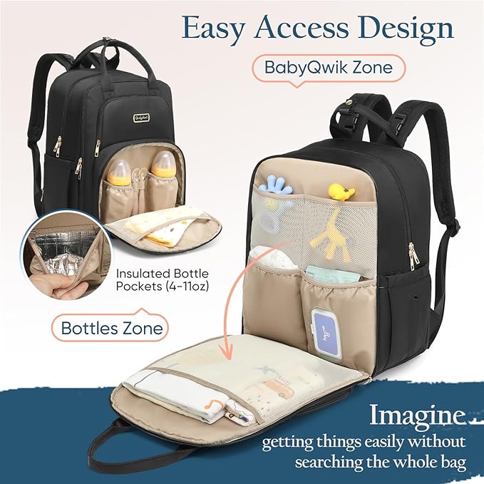 Diaper Bag Backpack - Extra Large Diaper Bag for 2 Kids Twins (Expandable 30-38L) - Travel Baby Backpack with Changing Pad for Mom Dad (Quilted, Water Resistant, Black)