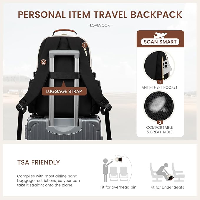 LOVEVOOK Laptop Backpack for Women with Pouch Pocket for Large Capacity Cup,17 Inch Teacher Nurse College Work Backpack Purse,Waterproof Laptop Bag Computer Back Pack for Travel, Khaki-Coffee-Black