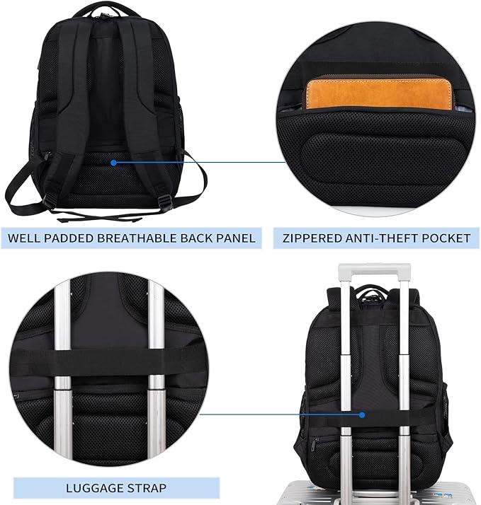 KROSER Travel Laptop Backpack 17 Inch Large Computer Backpack Water-Repellent Daypack with USB Charging Port RFID Pockets for Work/Business/College/Men/Women(Quilted)