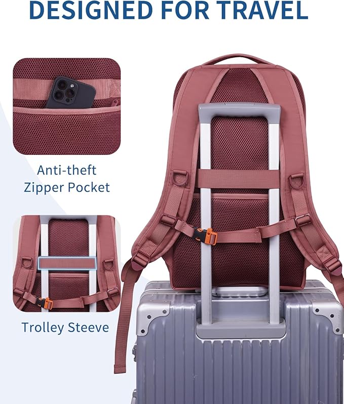 WANDF 15.6-Inch Laptop Backpack for Women, Travel Backpack Water-Resistant Lightweight College Backpack for Work Casual Business Weekender (Date Red)
