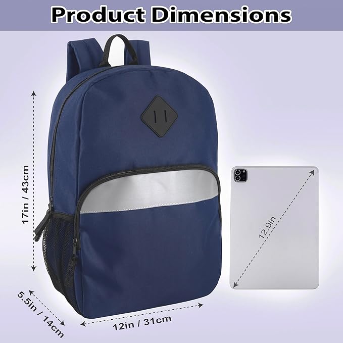 Trail maker Reflective School Backpack for Kids | Colorful Backpack with Adjustable Straps, Side Water Bottle Pockets (Navy)