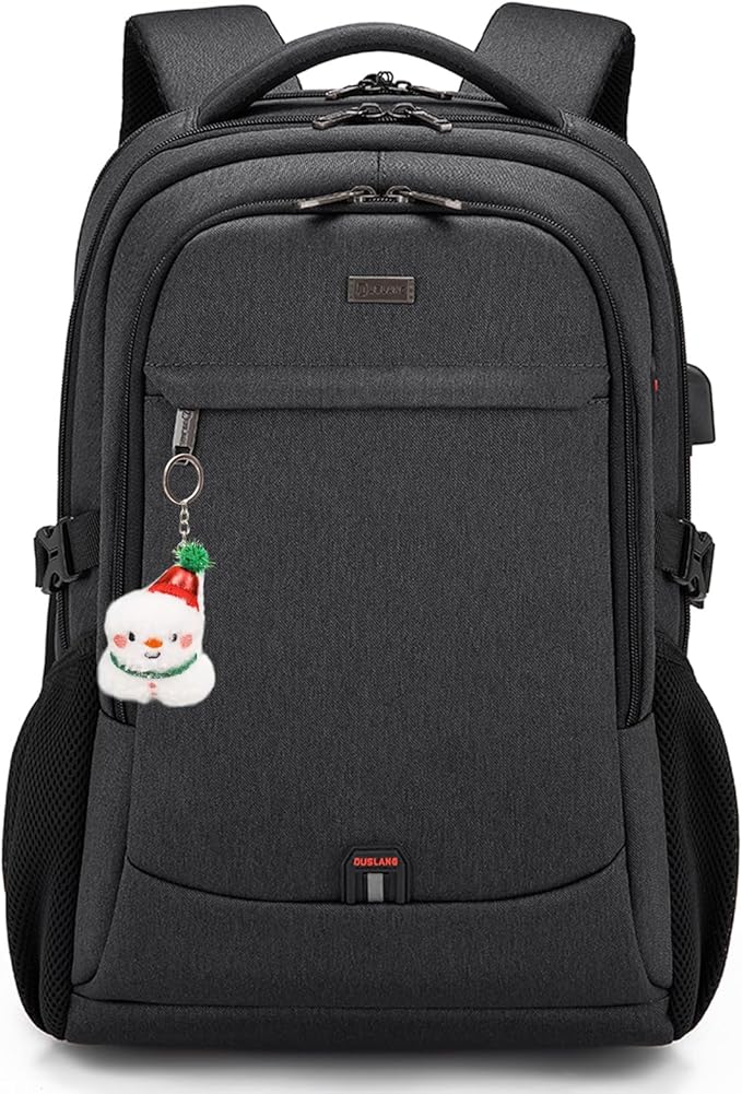 DUSLANG 17 Inch Laptop Backpack for Travel Water Resistant College Backpack for Men Women Laptop Bag with USB Charging Port Key Hanging Ornament Christmas Decorative,Black
