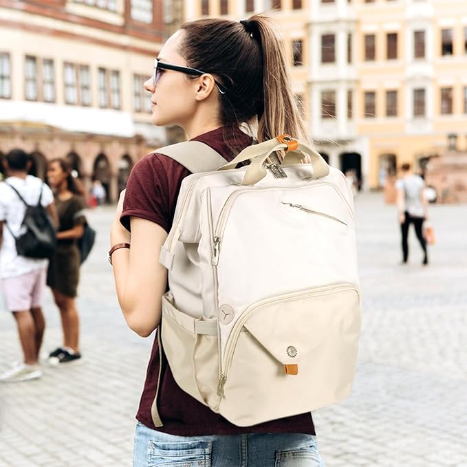Hap Tim Laptop Backpack for Women - Work & Travel, Khaki (7651-KK)