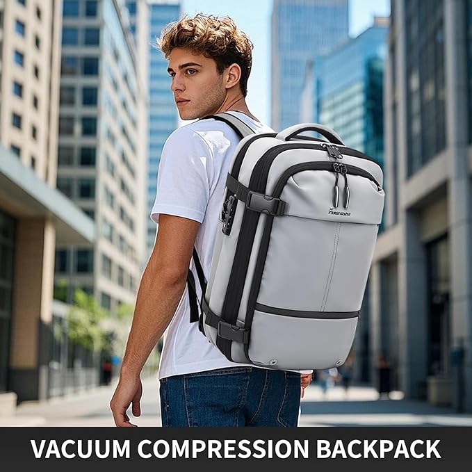Travel Backpack with Vacuum System,60L Expandable Vacuum Backpack Travel with TSA Lock,17.3 inch Laptop Backpacks Vacpack Backpacks with Vacuum(Grey,External Air Pump)